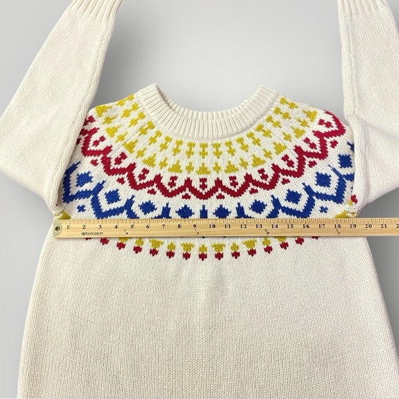 J. Crew Wool Blend Fair Isle Ski Sweater L Ivory/Blue/Red/Green Off White - Picture 5 of 8